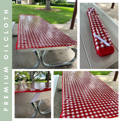 PEVA "Stay-Put" PICNIC Tablecloth, Black & White - wide stripe