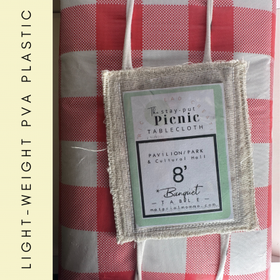 PEVA "Stay-Put" PICNIC Tablecloth, light red gingham