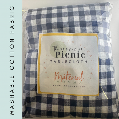 Fabric "Stay-Put" PICNIC Tablecloth, Navy Gingham (smaller check)