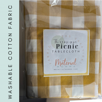 Fabric "Stay-Put" PICNIC Tablecloth, Yellow Gingham