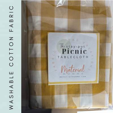 Fabric "Stay-Put" PICNIC Tablecloth, Yellow Gingham Fabric "Stay-Put" PICNIC Tablecloth, Yellow Gingham