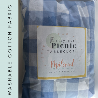 Fabric "Stay-Put" PICNIC Tablecloth, Happy Blue Gingham