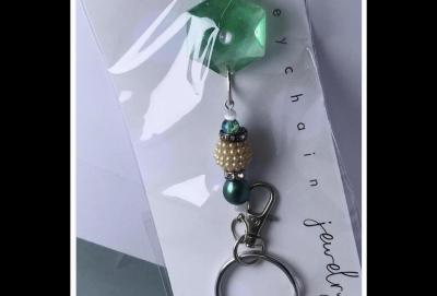 Green Jeweled Beaded Keychain