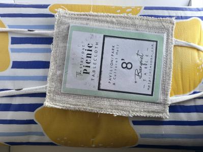 PEVA "Stay-Put" PICNIC Tablecloth, Blue Stripes & Lemons