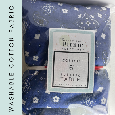 **6 foot ** Fabric "Stay-Put" PICNIC Tablecloth, Blue Handkerchief