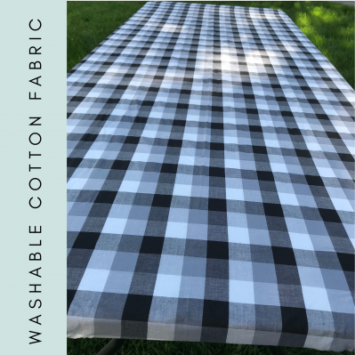 Fabric "Stay-Put" PICNIC Tablecloth, Black Gingham