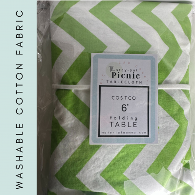 6 foot - Fabric "Stay-Put" PICNIC Tablecloth, Bright Green Chevron