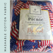This particular style is made of machine washable, cotton fabric.  This is only available in the 8 foot size:  fits 8 foot folding banquet size tables AND most park/pavilion picnic tables