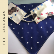 Not only are these bandanas reversible and easily fit over the collar, but they are made even more comfortable, adjustable and stay on nicely due to adding either snaps or a loop and button closure. You choose! (Some owners of smaller dogs/animals prefer the snaps, while we have a large dog, and I personally prefer the loop and button closure.)  SIZING Suggestions:  XSmall: up to 10 lbs   --   Small:  10-20 lbs   --  Medium:  20-40 lbs  --  Large:  40-80 lbs  --  XLarge:  80-110 lbs