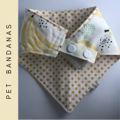 Not only are these bandanas reversible and easily fit over the collar, but they are made even more comfortable, adjustable and stay on nicely due to adding either snaps or a loop and button closure. You choose! (Some owners of smaller dogs/animals prefer the snaps, while we have a large dog, and I personally prefer the loop and button closure.)  SIZING Suggestions:  XSmall: up to 10 lbs   --   Small:  10-20 lbs   --  Medium:  20-40 lbs  --  Large:  40-80 lbs  --  XLarge:  80-110 lbs